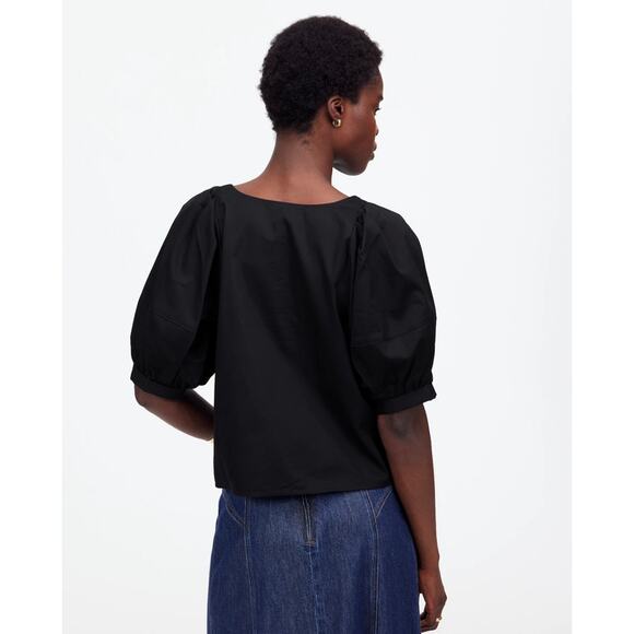 Madewell Relaxed Scoop Neck Puff Short-Sleeve Top WMNS S Black Cotton Pullover - Picture 2 of 8